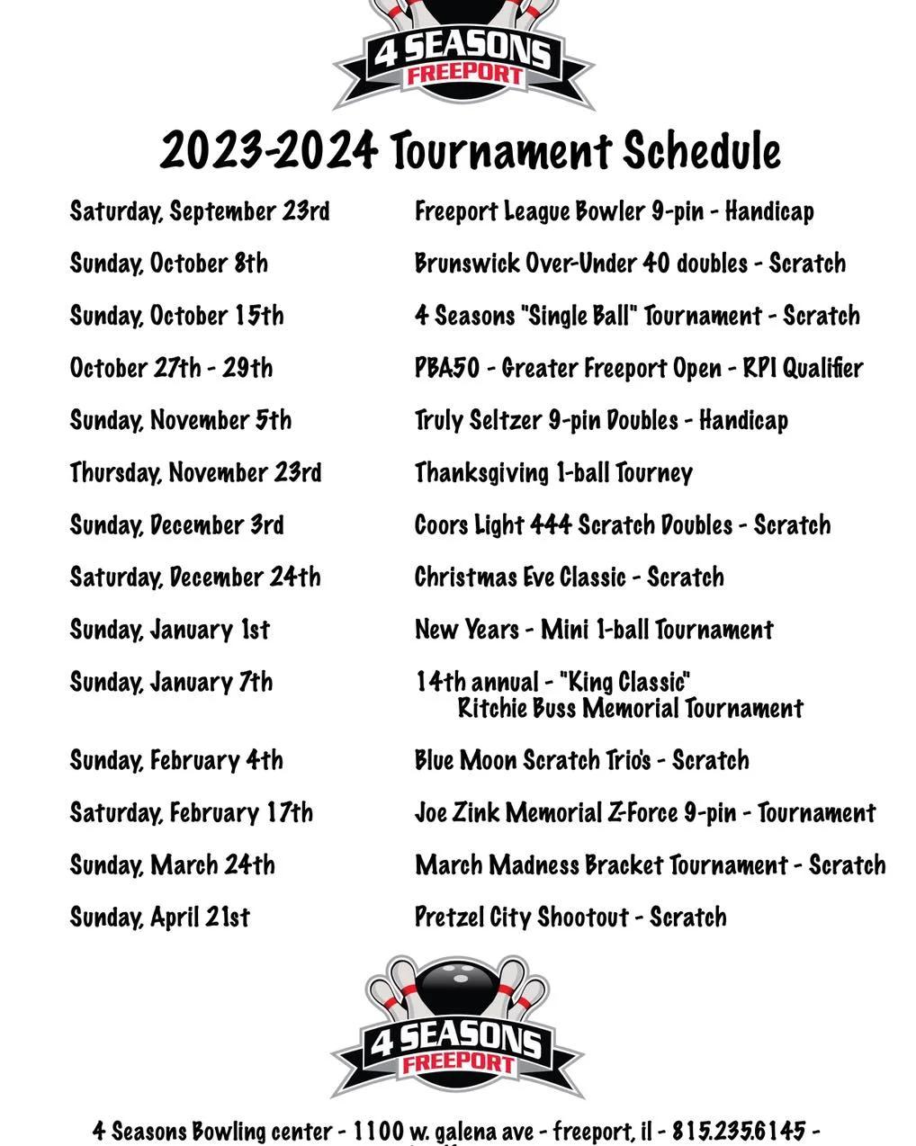 4 Seasons Freeport, Illinois 2023-24 tournaments