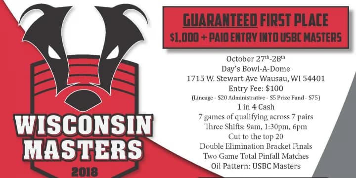 Update: BowlerX.com to sponsor new Wisconsin Masters at Day’s Bowl-A-Dome in Wausau Oct. 27-28
