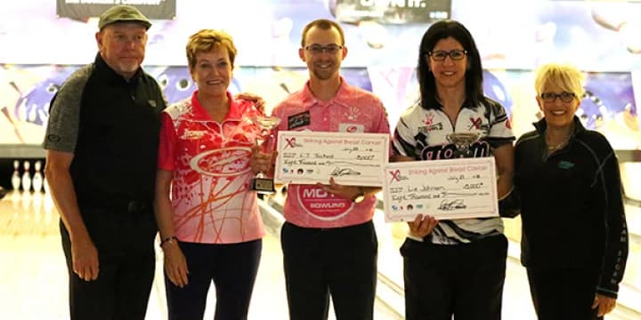 E.J. Tackett and Liz Johnson edge Jason Belmonte and Diandra Asbaty to win PBA-PWBA Storm Striking Against Breast Cancer Mixed Doubles — aka The Luci