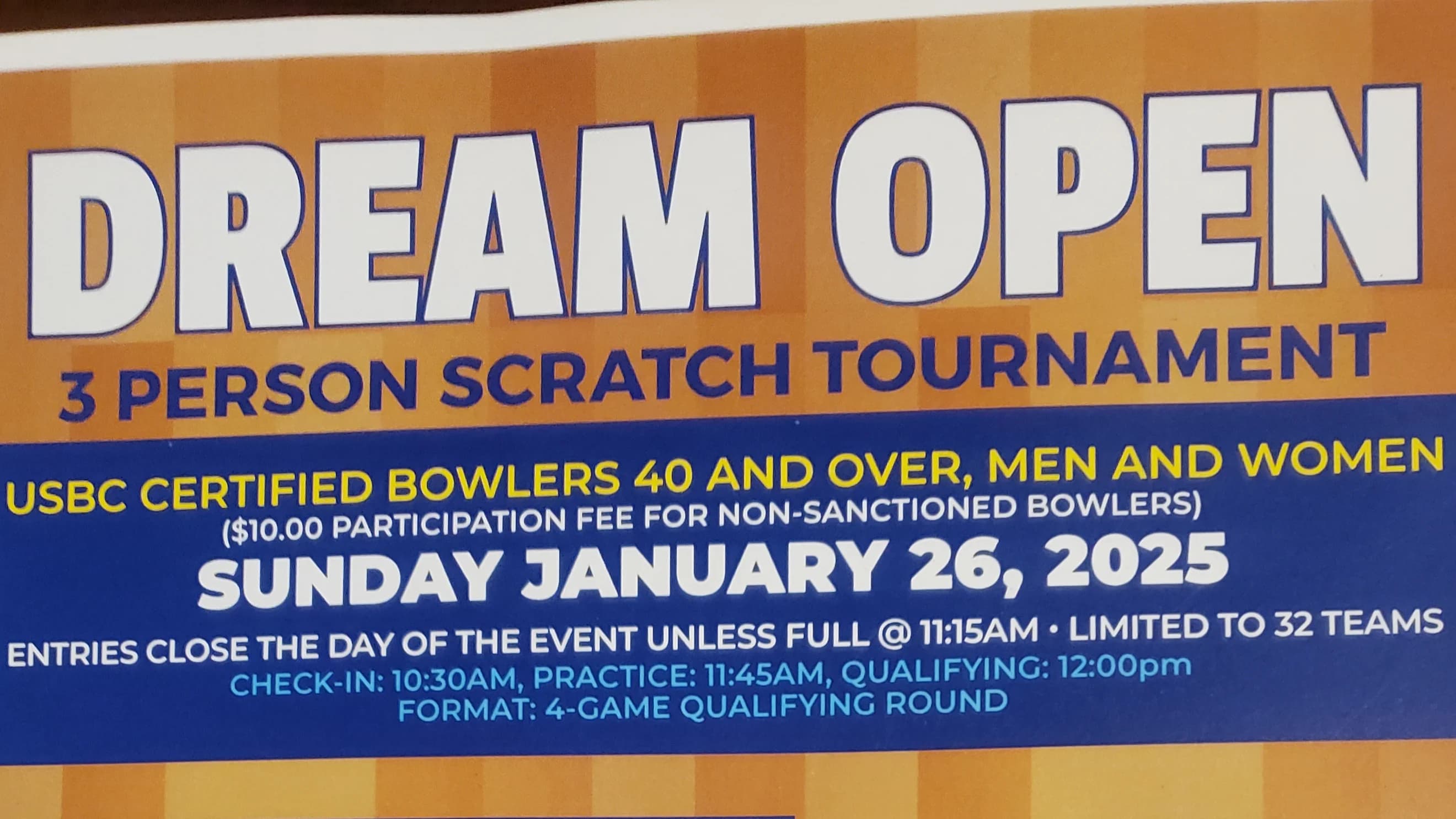 Over 40 3-Person tourney moving to Dream Lanes on Sunday, Jan. 26