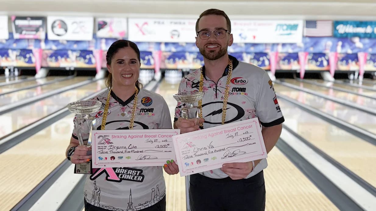 Shotmakers Chris Via, Bryanna Coté win 2025 Storm PBA/PWBA Striking Against Breast Cancer Mixed Doubles