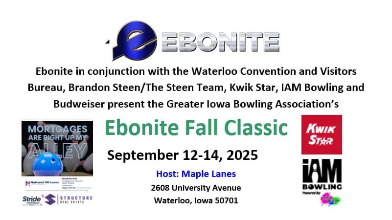 2025 GIBA Ebonite Fall Classic set for Sept. 12-14 at Maple Lanes in Waterloo, Iowa with $6,000-plus in added money