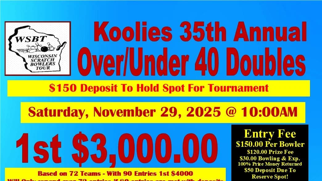 Change in stepladder seeding for 2025 WSBT Over 40/Under 40 Doubles set for Nov. 29 at Revs in Oshkosh