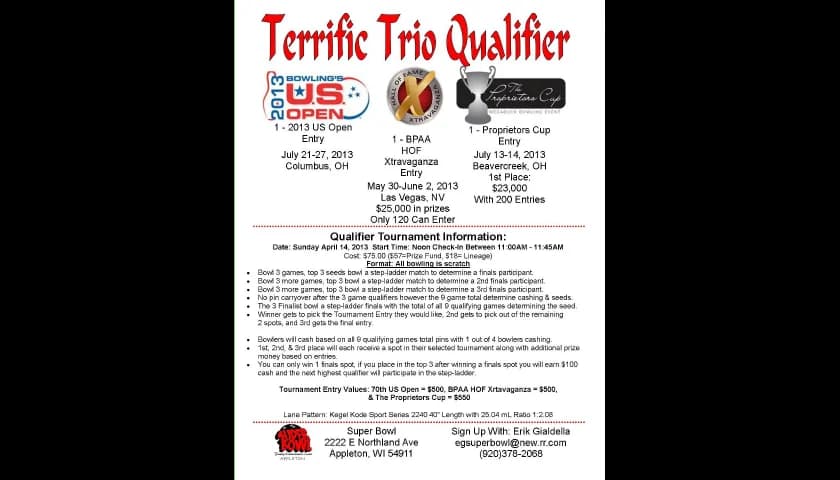 April 14 tourney at Super Bowl in Appleton offers chance to win spots in U.S. Open, BPAA Hall of Fame Xtravaganza, Proprietors Cup
