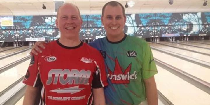 Riding the Andy Mills horse to a win in the WSBT Over 40/Under 40 Doubles