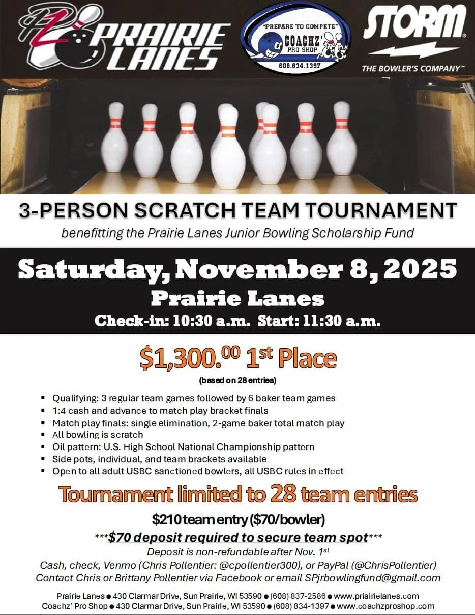 2025 3-Person Scratch Tournament Benefitting the Prairie Lanes Junior Scholarship Fund 1