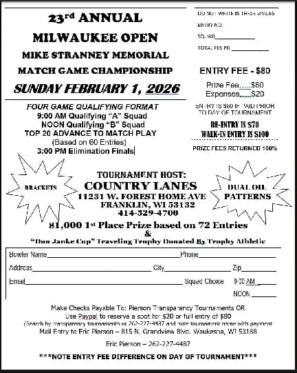 2026 Milwaukee Open Mike Stranney Memorial Match Game Championship