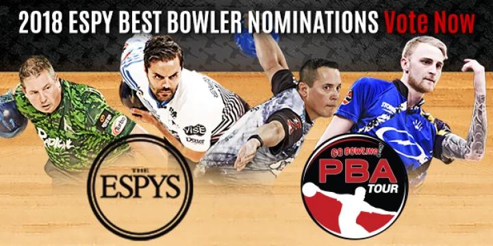 ESPY Best Bowler nominees are Jason Belmonte — going for his fourth straight — Rhino Page, Tom Smallwood, Jesper Svensson