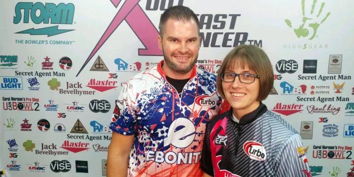 A.J. Johnson and Erin McCarthy make a run at catching leaders Kris Prather and Sydney Brummett heading into final day of Storm PBA-PWBA Striking Against Breast Cancer Mixed Doubles — aka The Luci