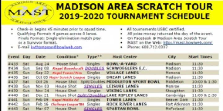 Madison Area Scratch Tour finalizes 2019-20 schedule with early start at Bowl-A-Vard Lanes, Year End tourney at Prairie Lanes