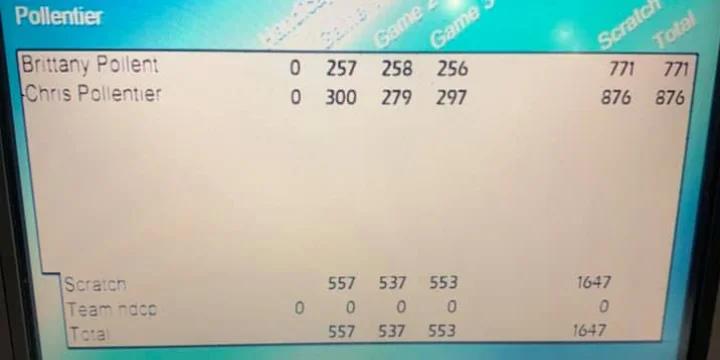 Chris Pollentier, Brittany Pollentier tie USBC mixed doubles record with 1,647 as Chris slams 876 to just miss Dan Swenson’s Madison Area USBC record 878