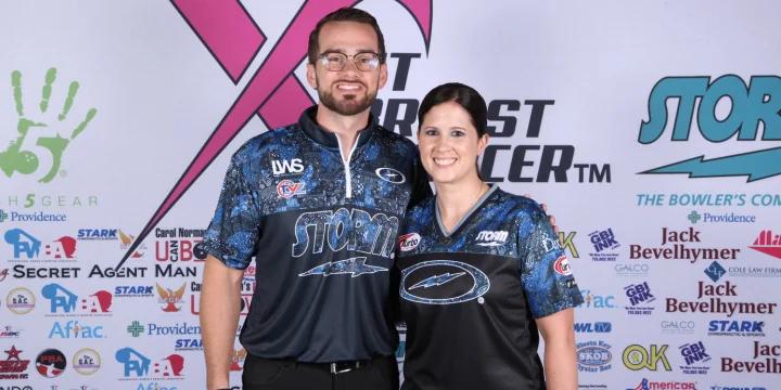 Chris Via, Bryanna Coté  lead by 40 after 2 of 4 squads at 2022 Storm PBA-PWBA Striking Against Breast Cancer Mixed Doubles — aka The Luci