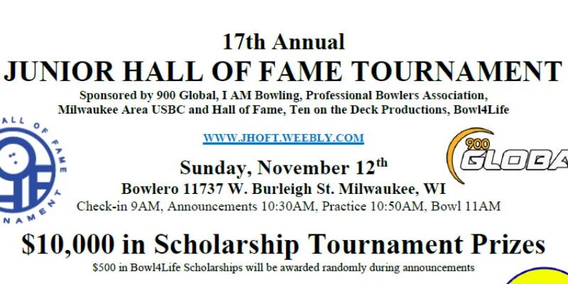 $10,000 in scholarships again at 17th annual Junior Hall of Fame tournament Sunday, Nov. 12 at Bowlero Wauwatosa