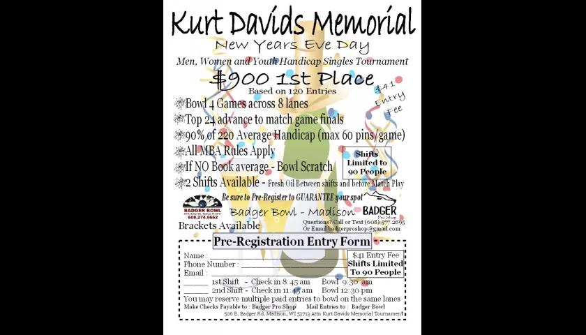Kurt Davids Memorial New Year&rsquo;s Eve Day tourney going to 2 squads