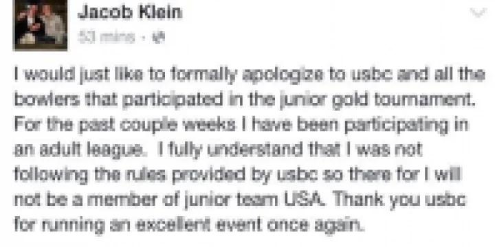 Jacob Klein says he is disqualified from Junior Gold, Junior Team USA