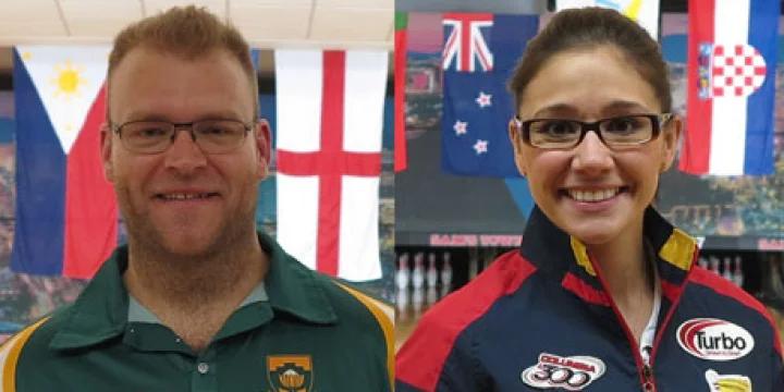 South Africa’s Francis Louw, defending champ Clara Guerrero of Colombia maintain leads at World Cup