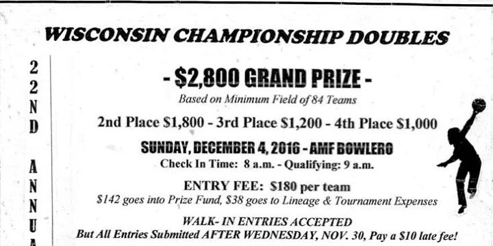 22nd annual Wisconsin Championship Doubles set for Sunday, Dec. 4 at AMF Bowlero