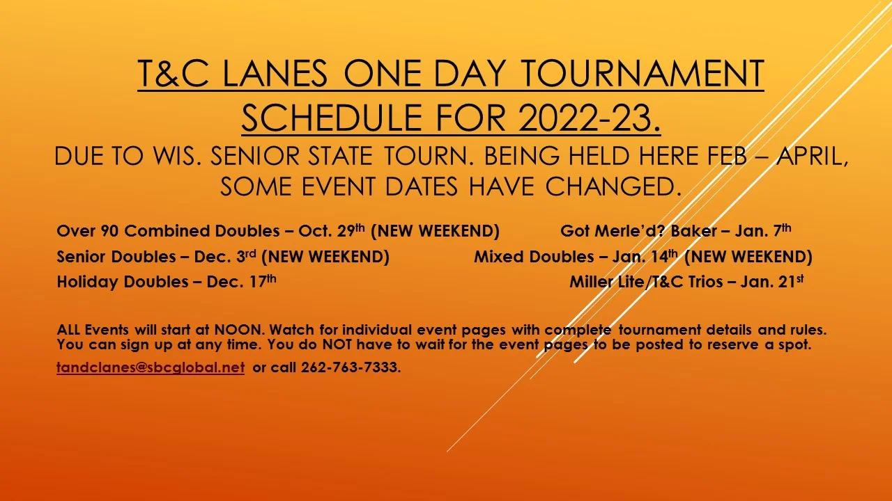 2022-23 Towne & Country Lanes 1-Day tournament schedule