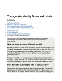 Transgender identity terms and labels by Planned Parenthood